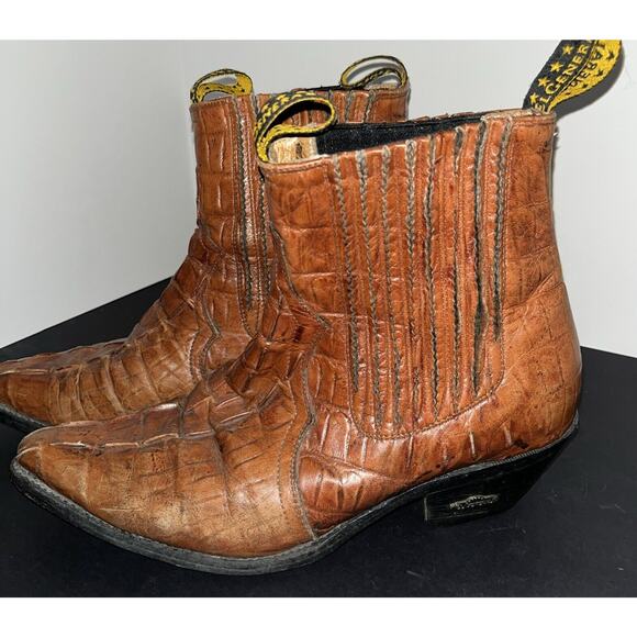 El General‎ Mens 10M Brown Alligator Print Leather Ankle Cowboy 7" Shaft Boots - Picture 2 of 8